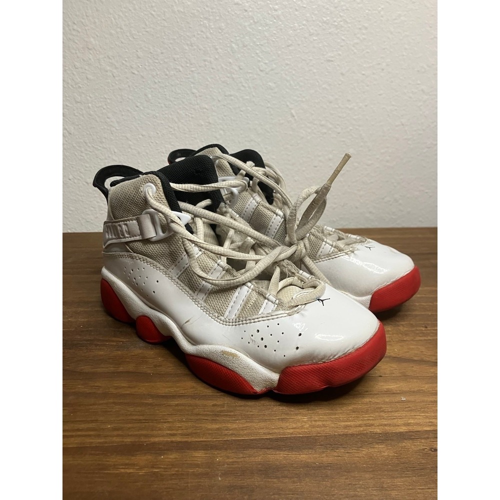 Nike Air Jordan 6 Rings Shoes Youth GS Size 13C White Red Black Retro 323432-160